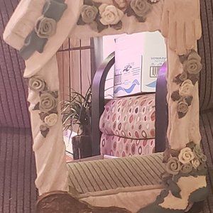 3D Fashion Decor Mirror Tabletop or Hang 14" X 10-1/2" X1" Green & White